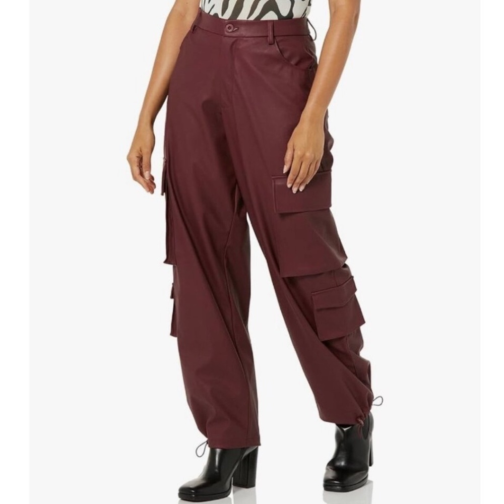 TEREA by Andrea Pitter Faux Leather Cargo Pants Dark Cherry Size M